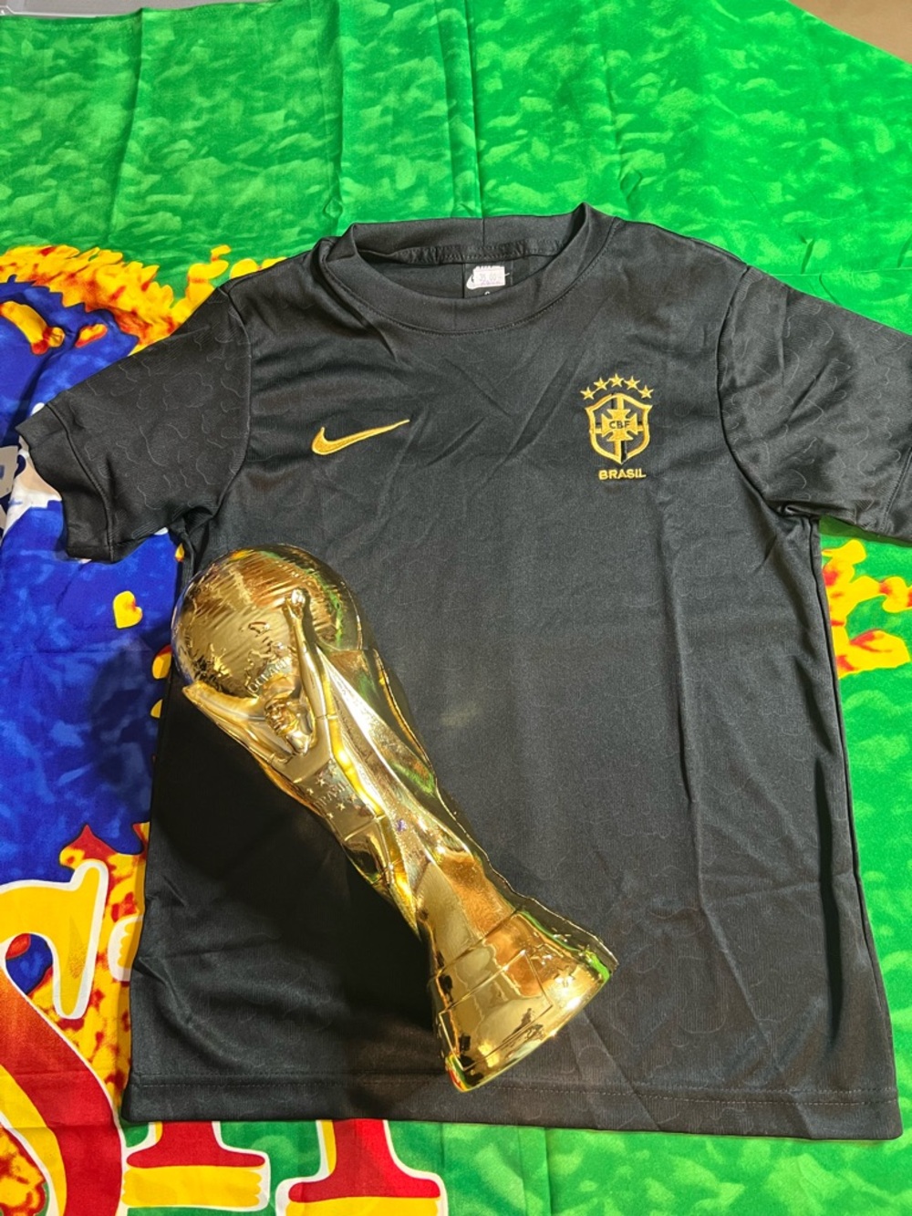 Brazil Men's Black Soccer Jersey with Gold Crest